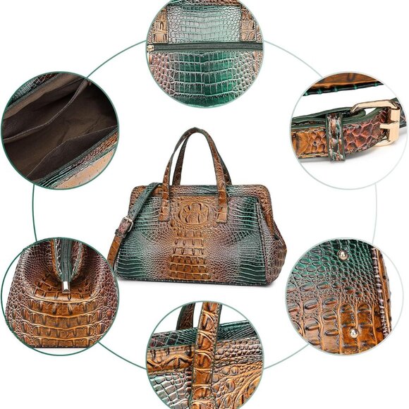 Elegant Peacock Crocodile Handbag - Multi-Pocket Vegan Leather Crossbody Design - Picture 6 of 6